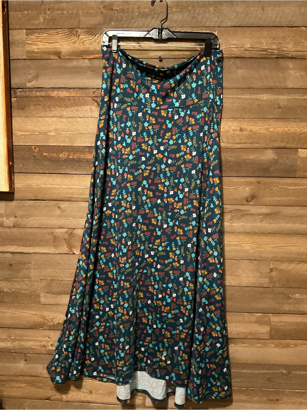 Lularoe Maxi Skirt Dark Teal With Colorful Floral Pattern Women’s Size Large